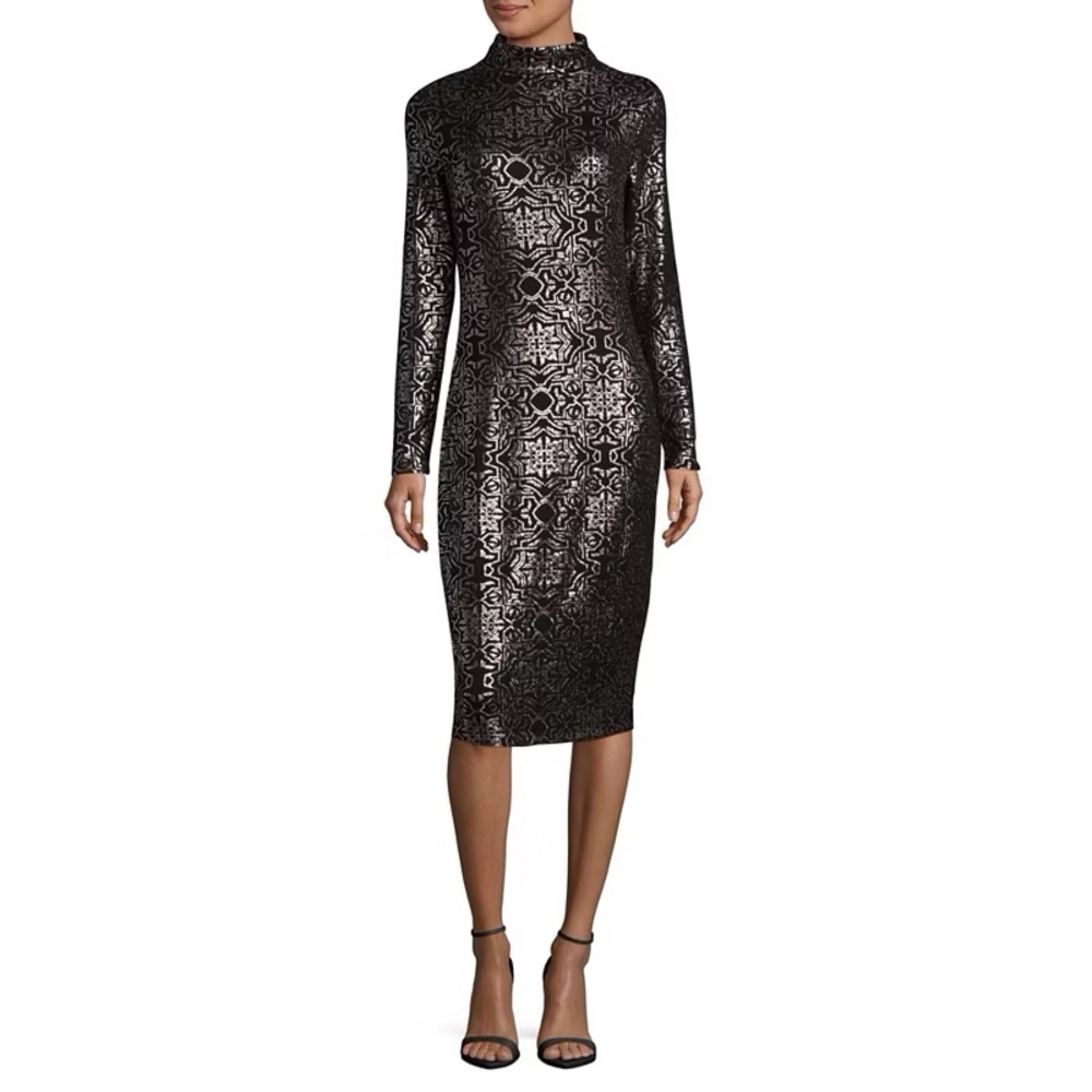 NWT PROJECT RUNWAY Long Sleeve Hacci Foil Bodycon Dress S - Picture 1 of 8